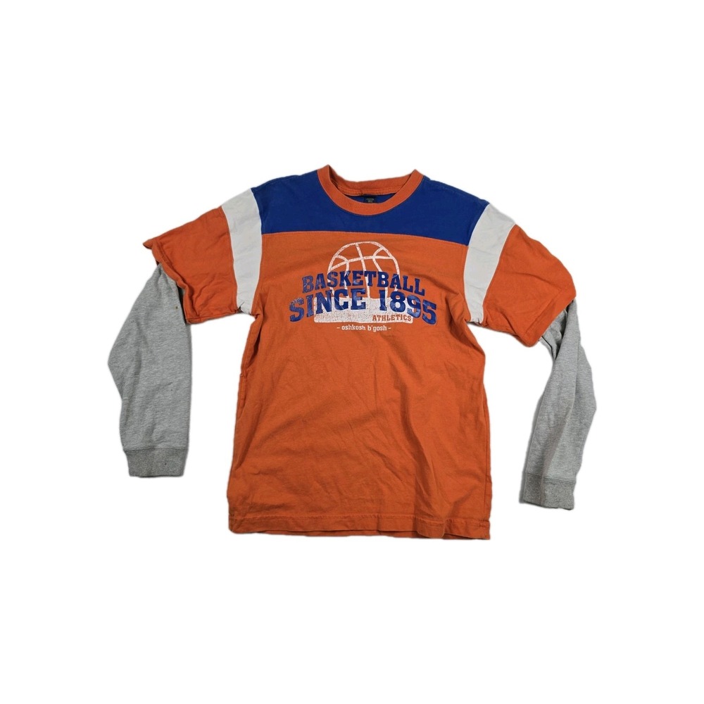 OshKosh Bgosh Boys XL 14/16 Basketball Graphic Layered Long Sleeve Tee Orange